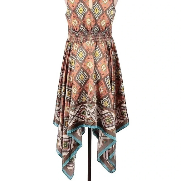 Boston Proper | Handkerchief Hem Sleeveless Aztec Print Dress Size M Medium - Picture 2 of 8